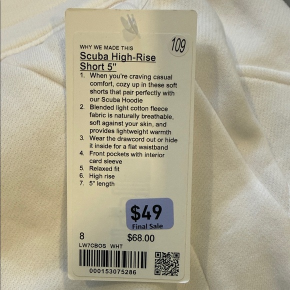 lululemon athletica Women's White Scuba High-Rise Short 5” - Picture 3 of 3